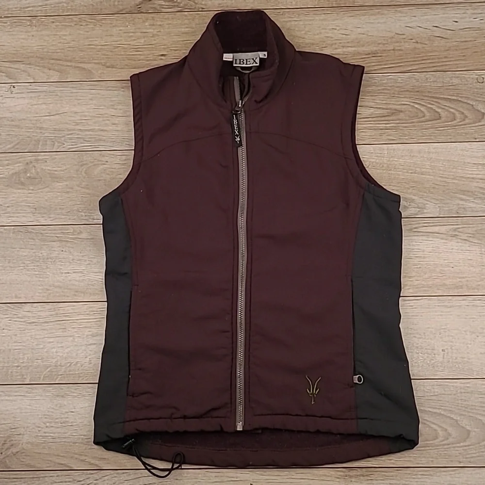 IBEX Dark Purple Grey Block Wool Blend Fleece USA Sz S Mens Full Zip Vest VTG